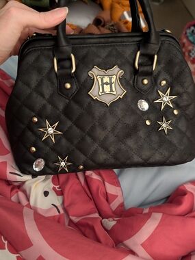Quilted Black Satchel with Gold Star Stud Accents